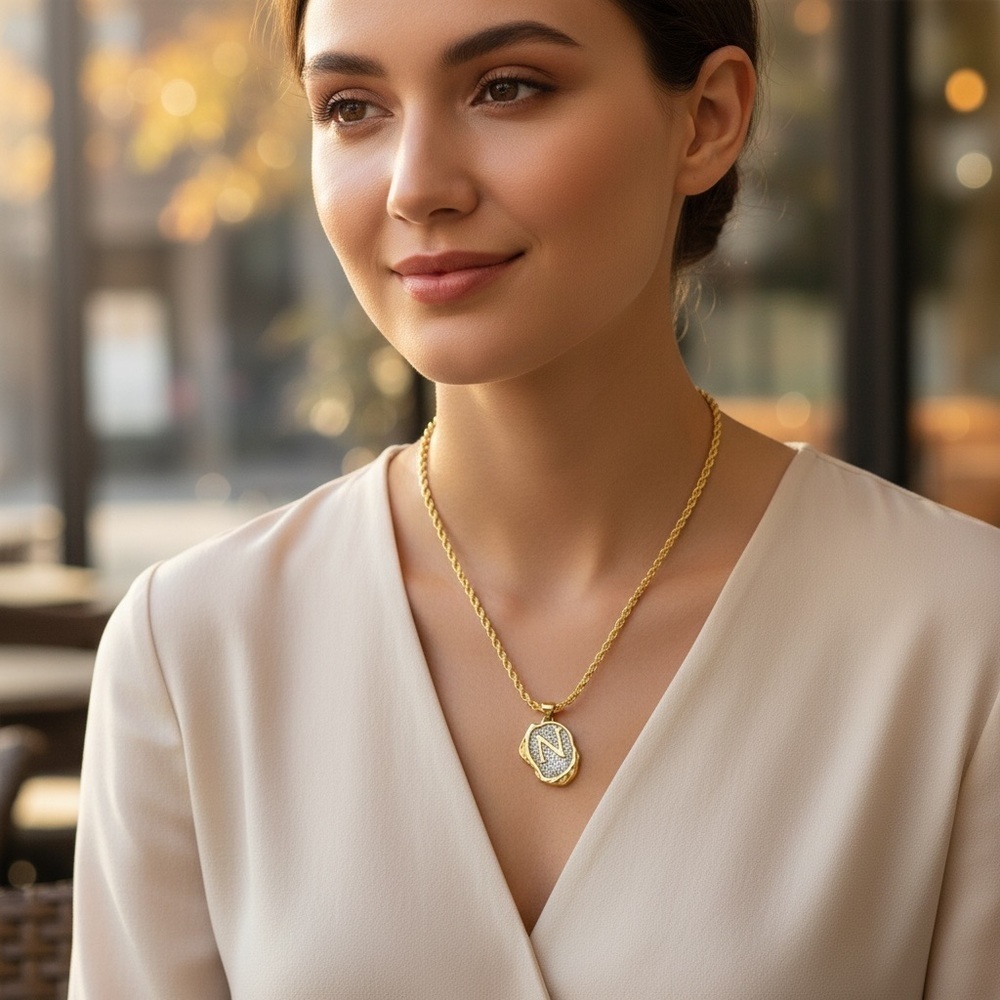 Gold Plated and Silver N Initial Pendant Necklace